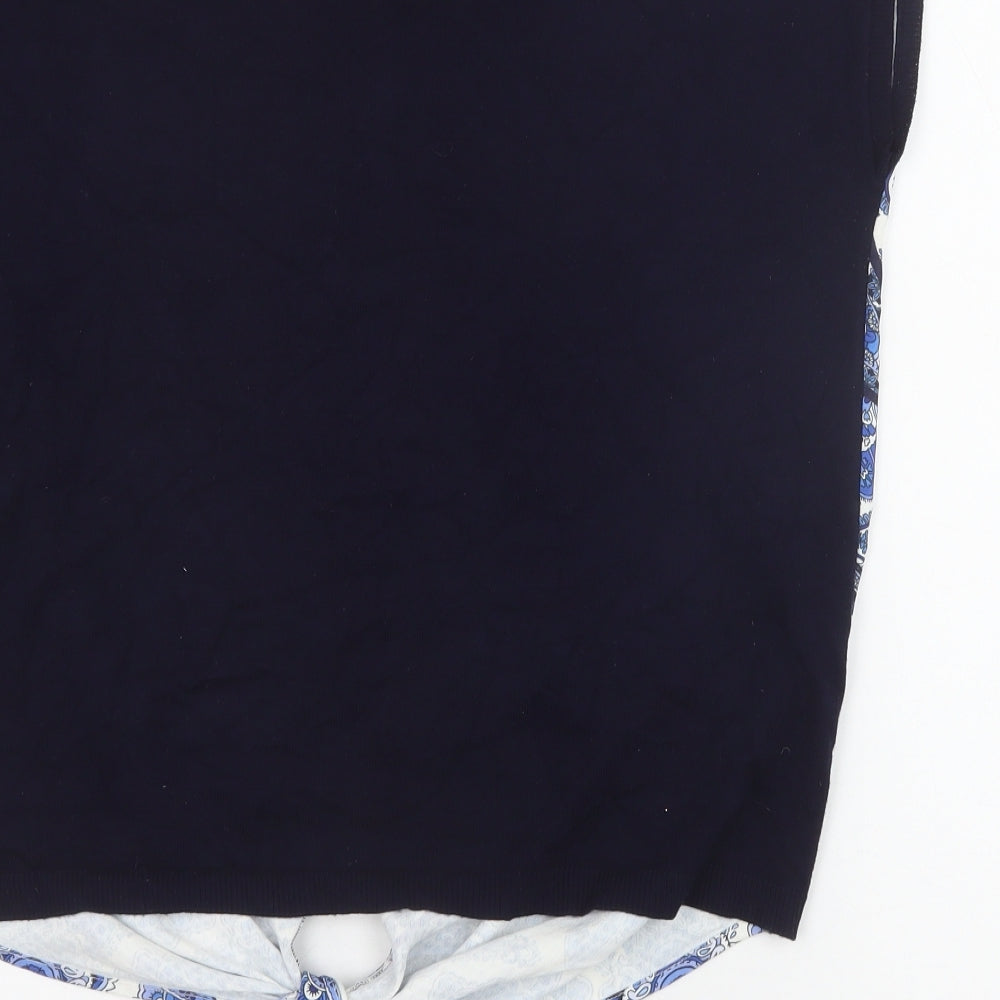 Oasis Womens Blue Geometric Viscose Basic Blouse Size M Round Neck - Knot Front