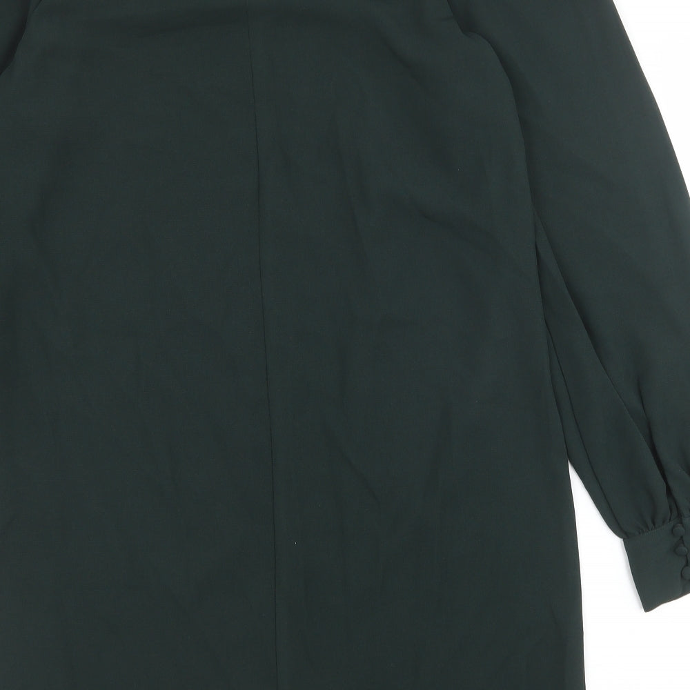 H&M Womens Green Polyester Shift Size S Round Neck Button