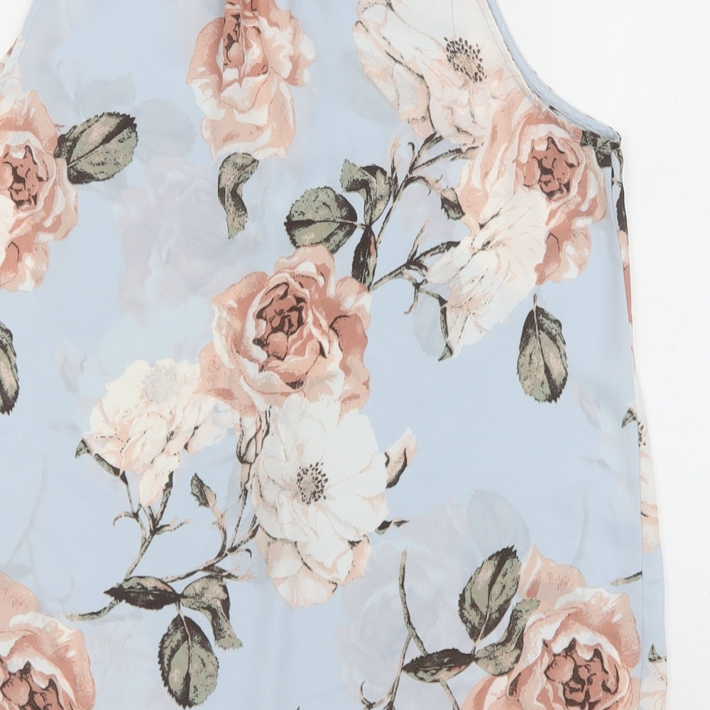 Lila Rose Womens Blue Floral Polyester Basic Tank Size M Boat Neck