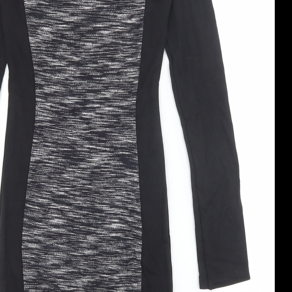 H&M Womens Black Viscose Bodycon Size 6 Round Neck Zip