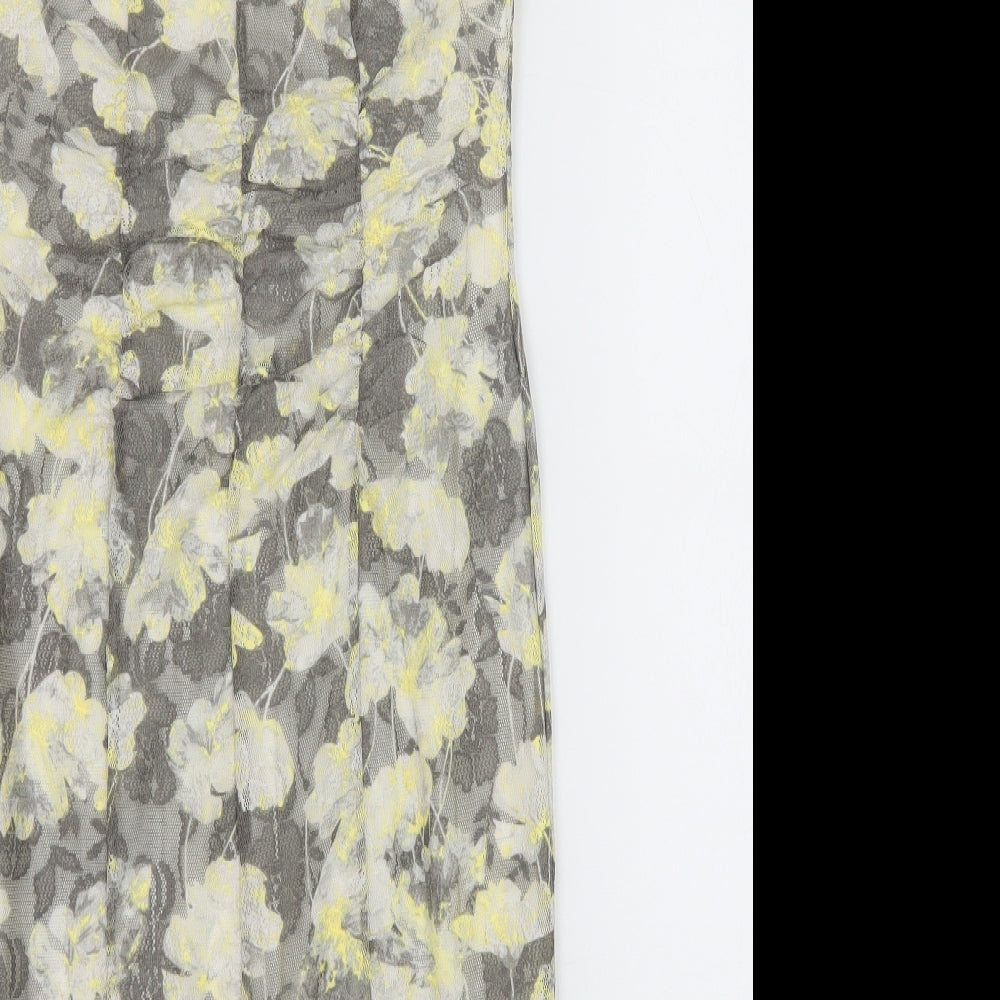 Marks & Spencer Womens Grey Floral Polyester Pencil Dress Size 10 Boat Neck Button
