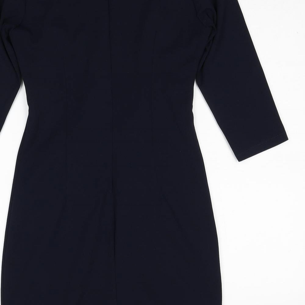 Preworn Womens Blue Polyester Sheath Size M Round Neck Zip