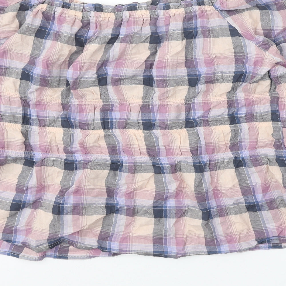 NEXT Womens Purple Plaid 100% Cotton Cropped Blouse Size 20 Off the Shoulder