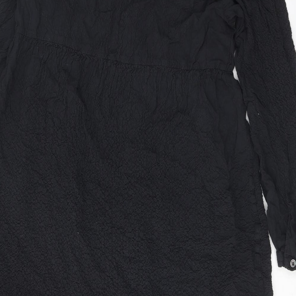 Zara Womens Black Polyester Shirt Dress Size XS Collared Button - Textured
