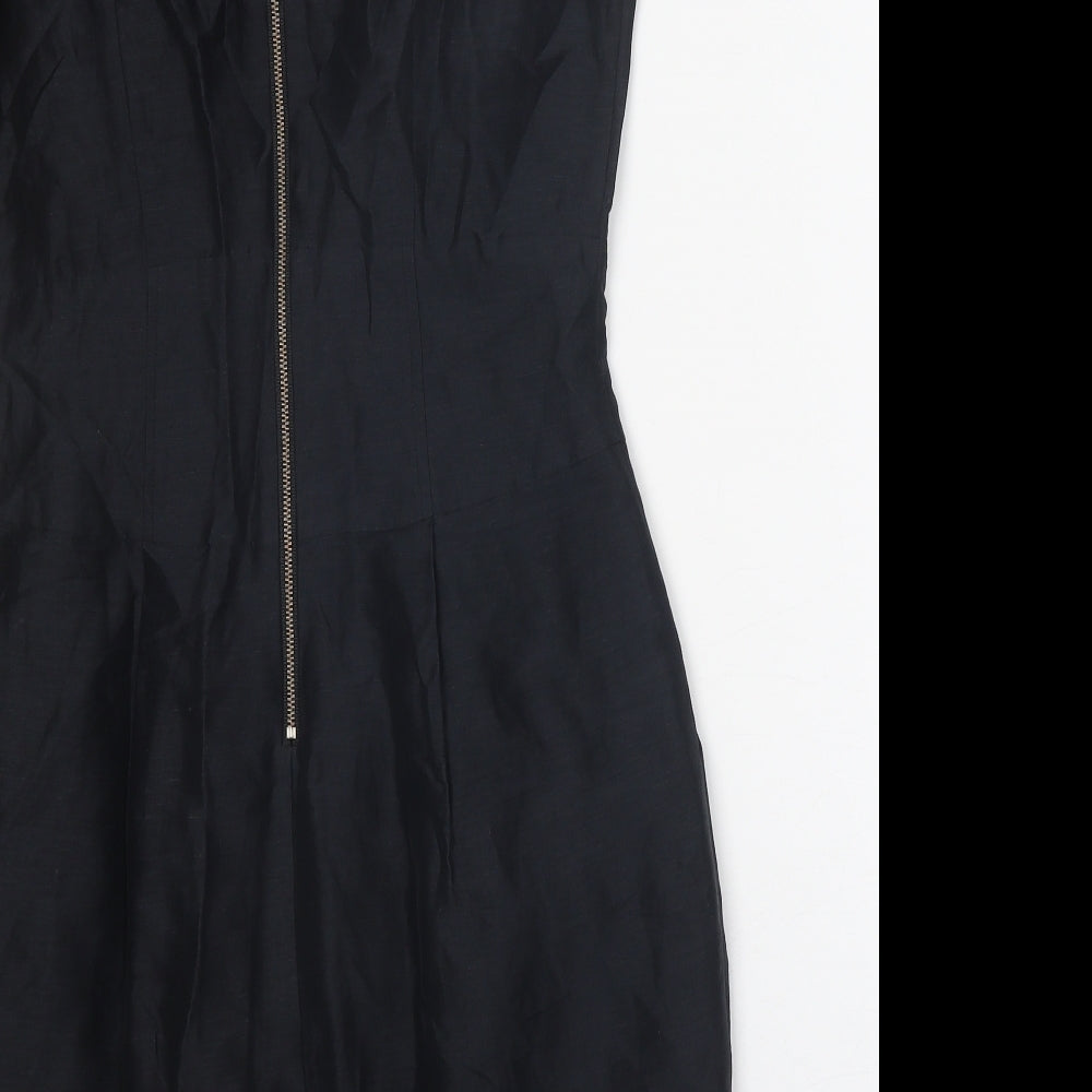 Limited Collection Womens Black Linen Sheath Size 10 Round Neck Zip