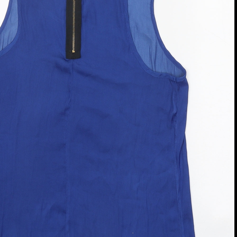 Stradivarius Womens Blue Polyester Basic Tank Size L Boat Neck