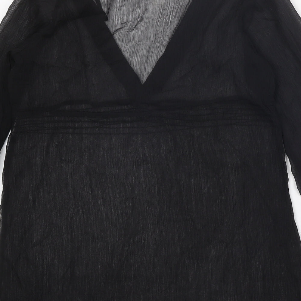 Ocean Club Womens Black Polyester Tunic Blouse Size 8 V-Neck - Embellished Neckline