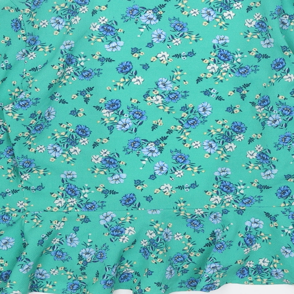 Divided Womens Green Floral Polyester Basic Blouse Size 8 V-Neck