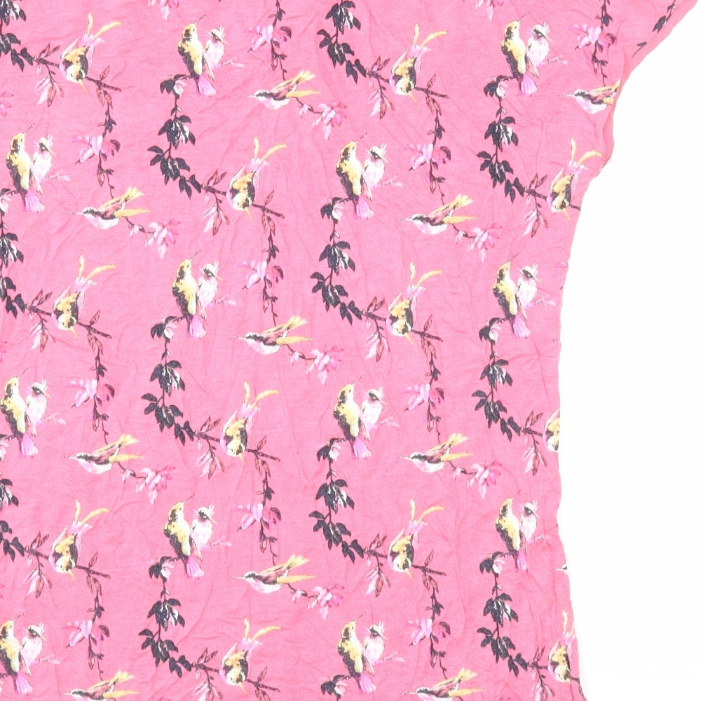 Oasis Womens Pink Geometric Viscose Basic T-Shirt Size XS Boat Neck - Bird Pattern