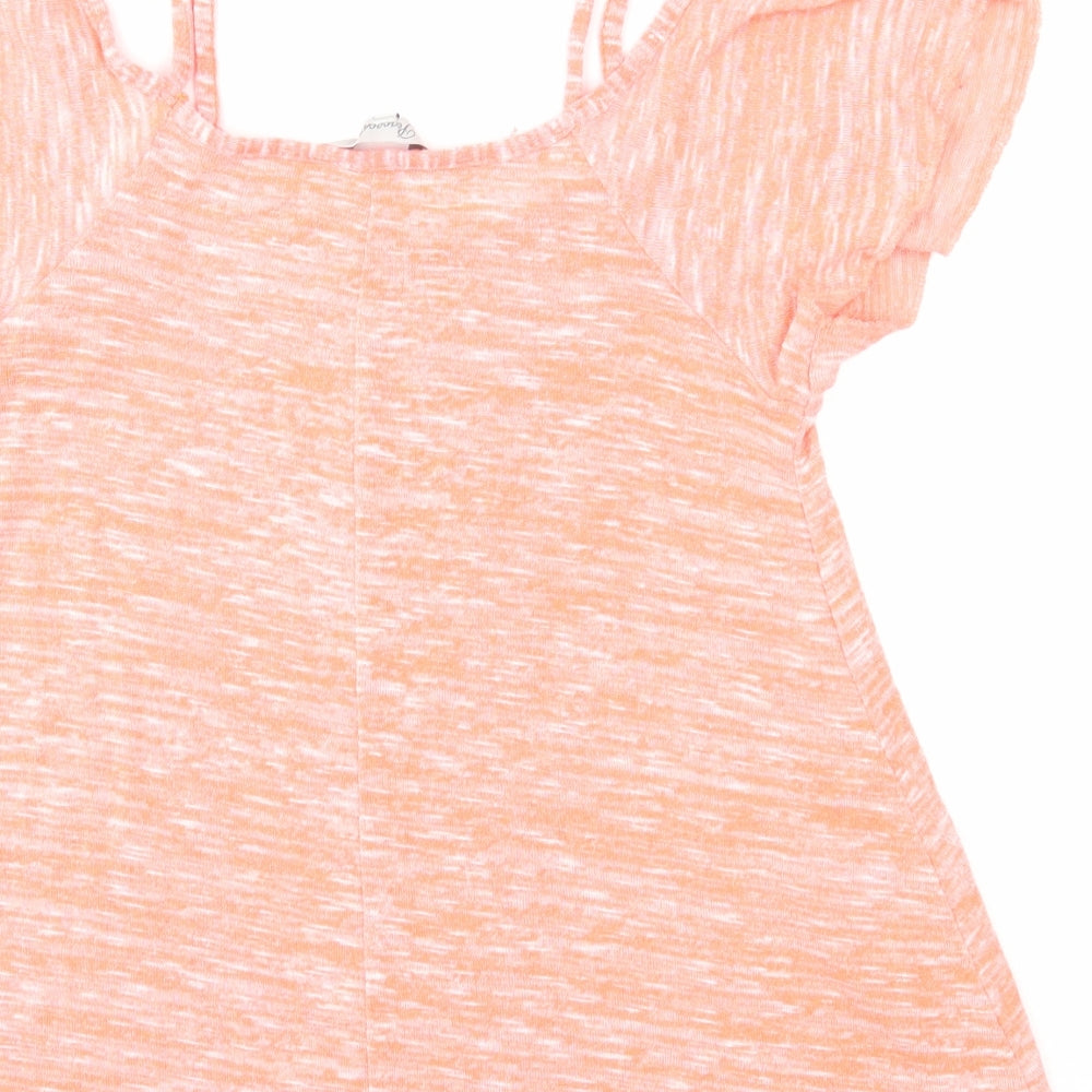 Peacocks Womens Orange Polyester Basic Blouse Size 10 V-Neck - Cold Shoulder