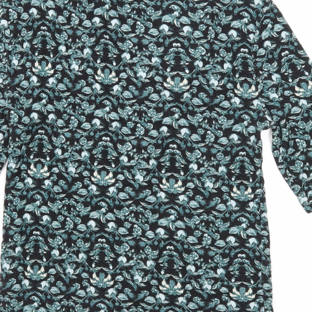 Topshop Womens Black Floral Viscose Basic Blouse Size 10 V-Neck