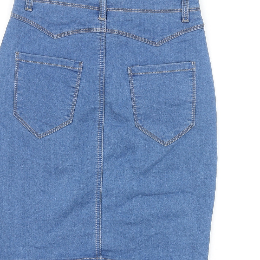 YES YES Womens Blue Cotton Straight & Pencil Skirt Size 8 Button