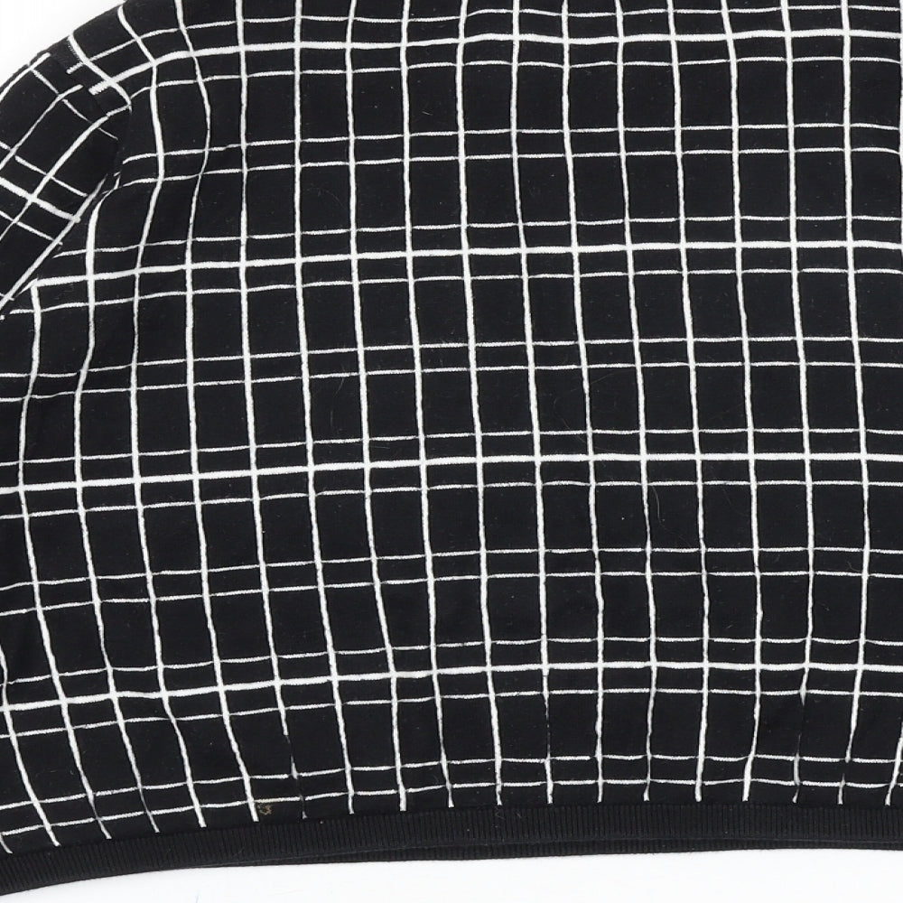 Zara Womens Black Round Neck Check Cotton Pullover Jumper Size M
