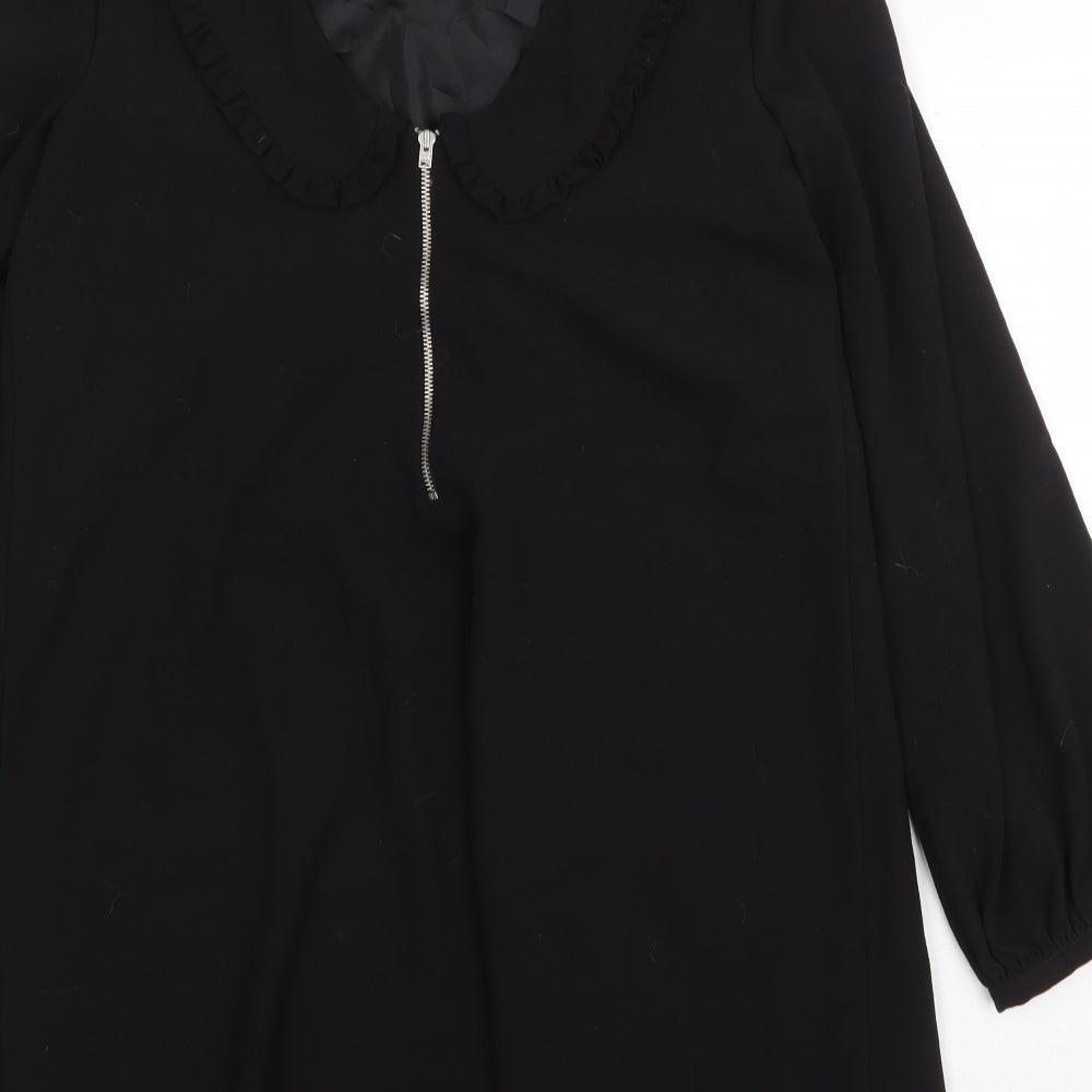 Warehouse Womens Black Polyester Trapeze & Swing Size 14 Collared Zip