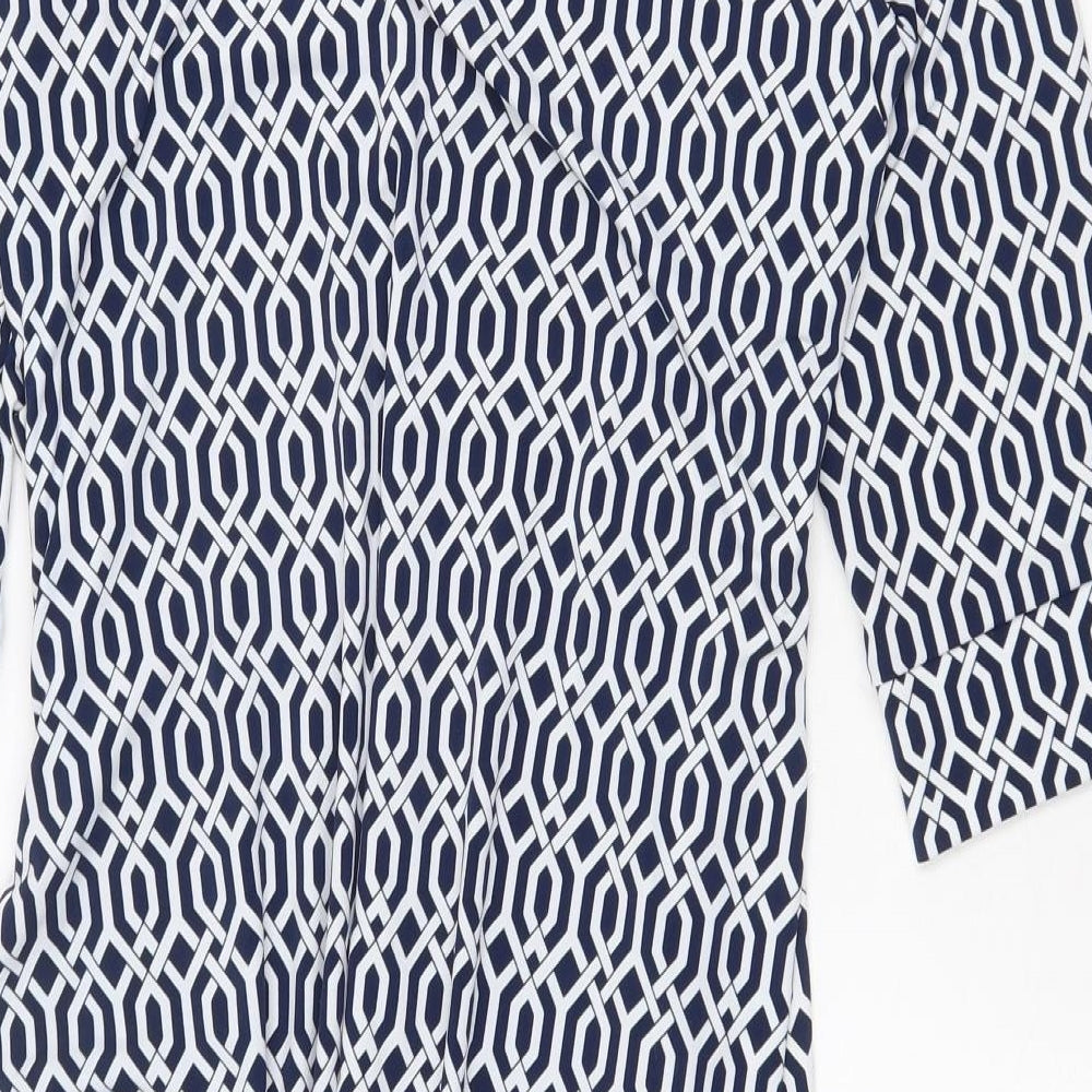 Ruth Langford Womens Blue Geometric Polyester A-Line Size L Round Neck Pullover