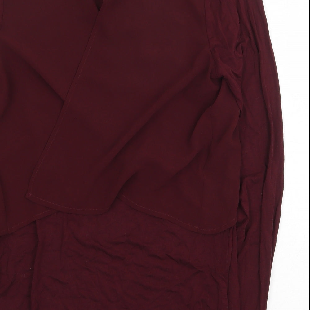 Warehouse Womens Red Viscose Basic Blouse Size 8 Boat Neck - Chiffon Overlay