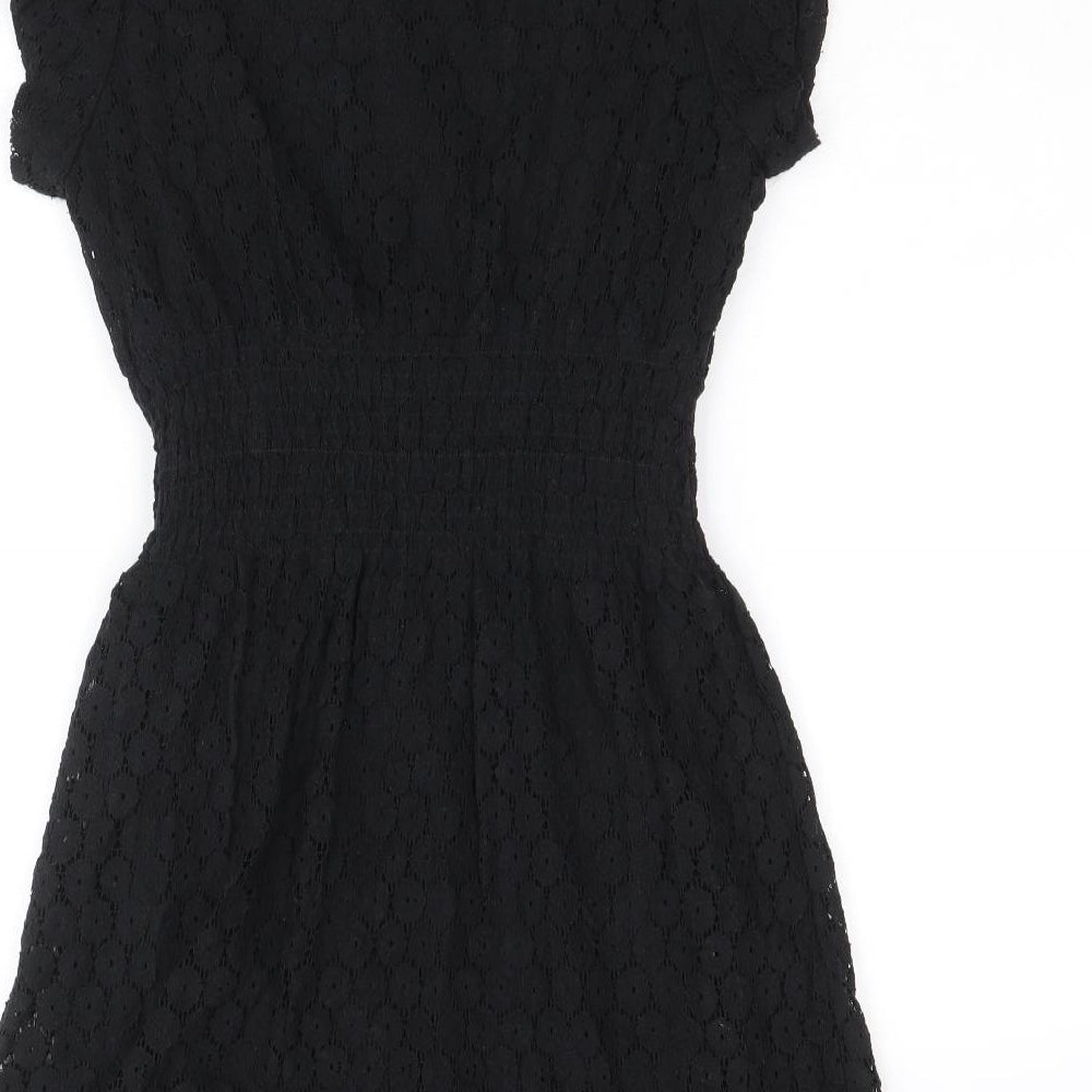 Pinky Womens Black Geometric Cotton Fit & Flare Size M Boat Neck Pullover