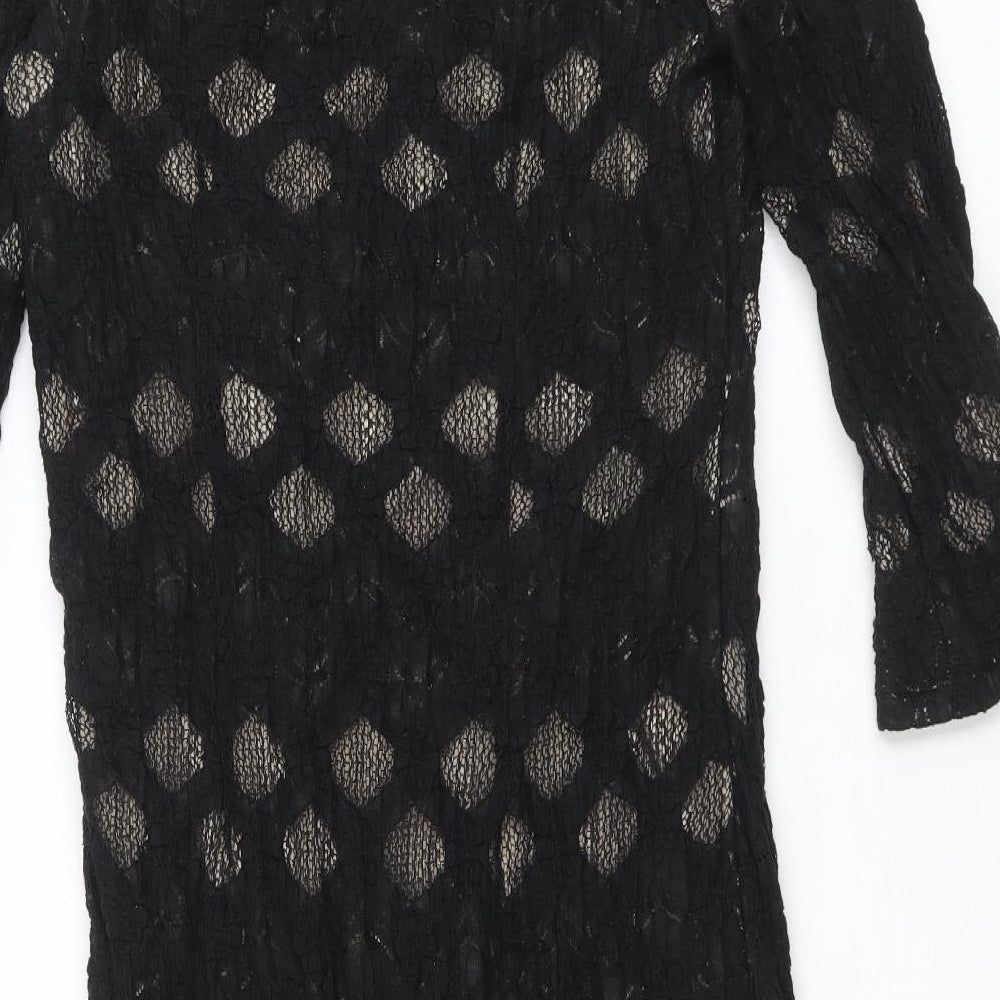 Kaliko Womens Black Geometric Cotton A-Line Size 12 V-Neck Pullover