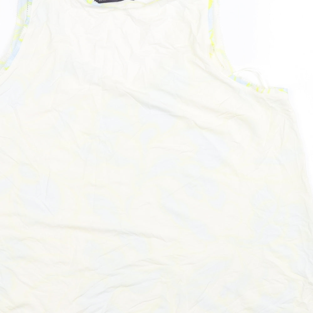 Marks and Spencer Womens White Geometric Polyester Basic Tank Size 10 Scoop Neck