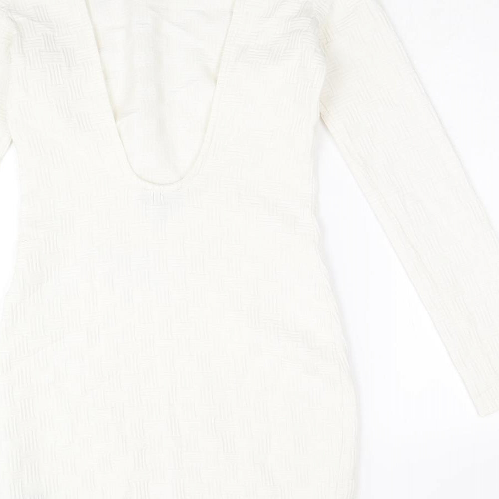 Topshop Womens White Geometric Polyester Mini Size 8 Scoop Neck Pullover