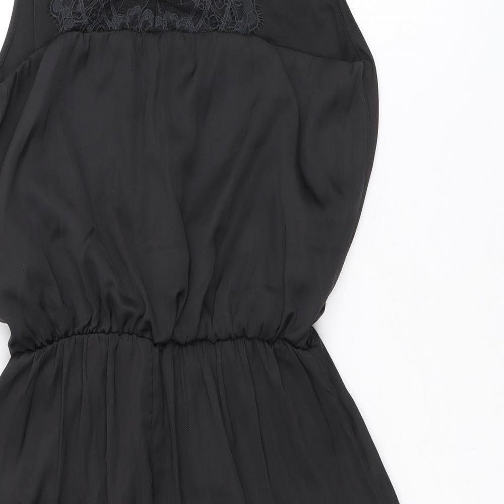 H&M Womens Black Polyester Fit & Flare Size 8 Scoop Neck Button - Lace Details