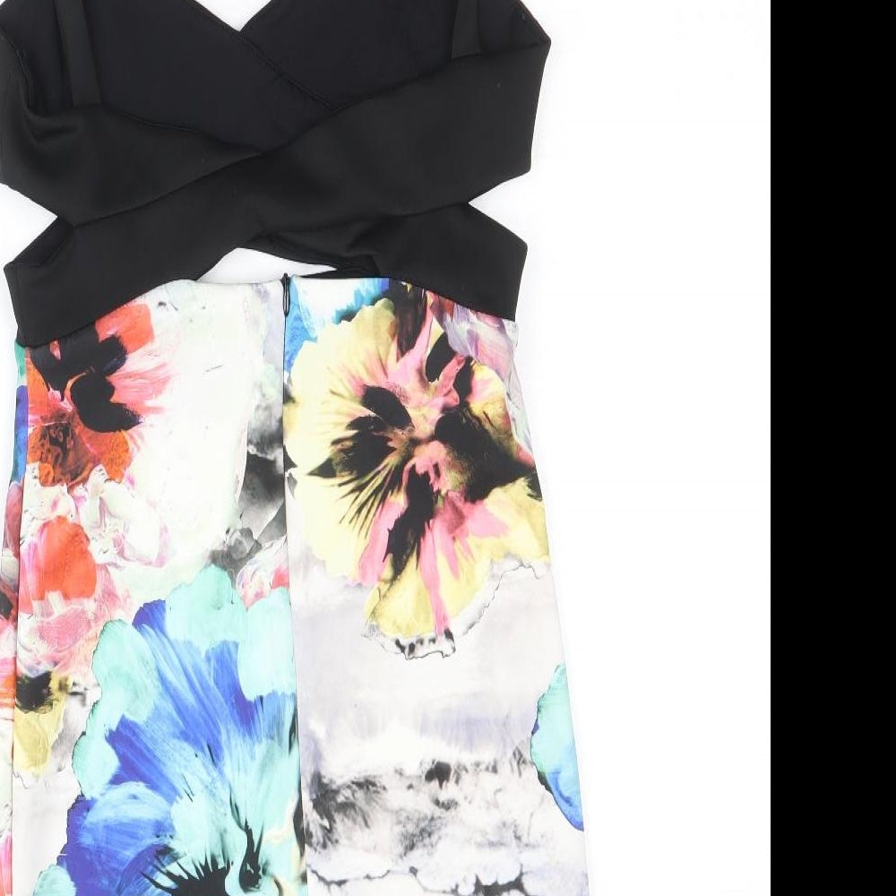 Zara Womens Multicoloured Floral Polyamide Mini Size S V-Neck Zip