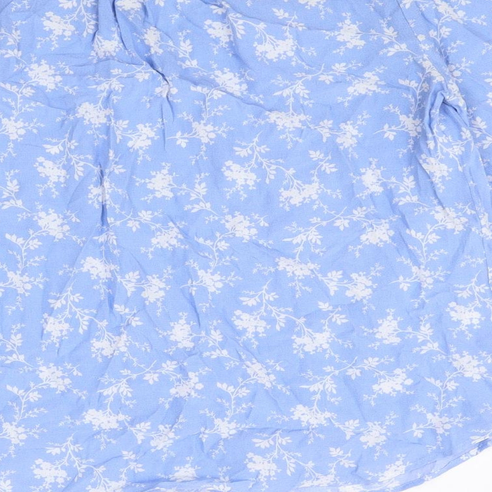 Pre Una Womens Blue Floral Viscose Basic Blouse Size 6 V-Neck