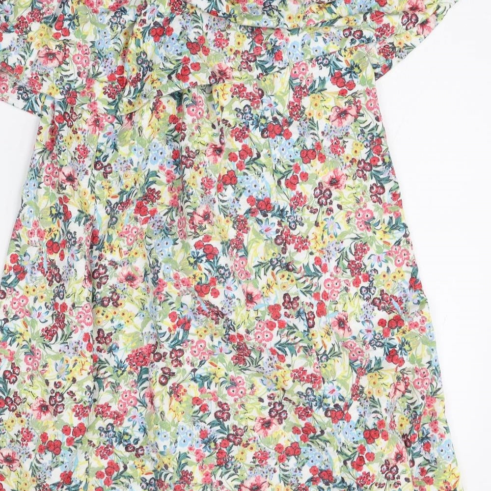 H&M Womens Multicoloured Floral Cotton A-Line Size XS Off the Shoulder Pullover