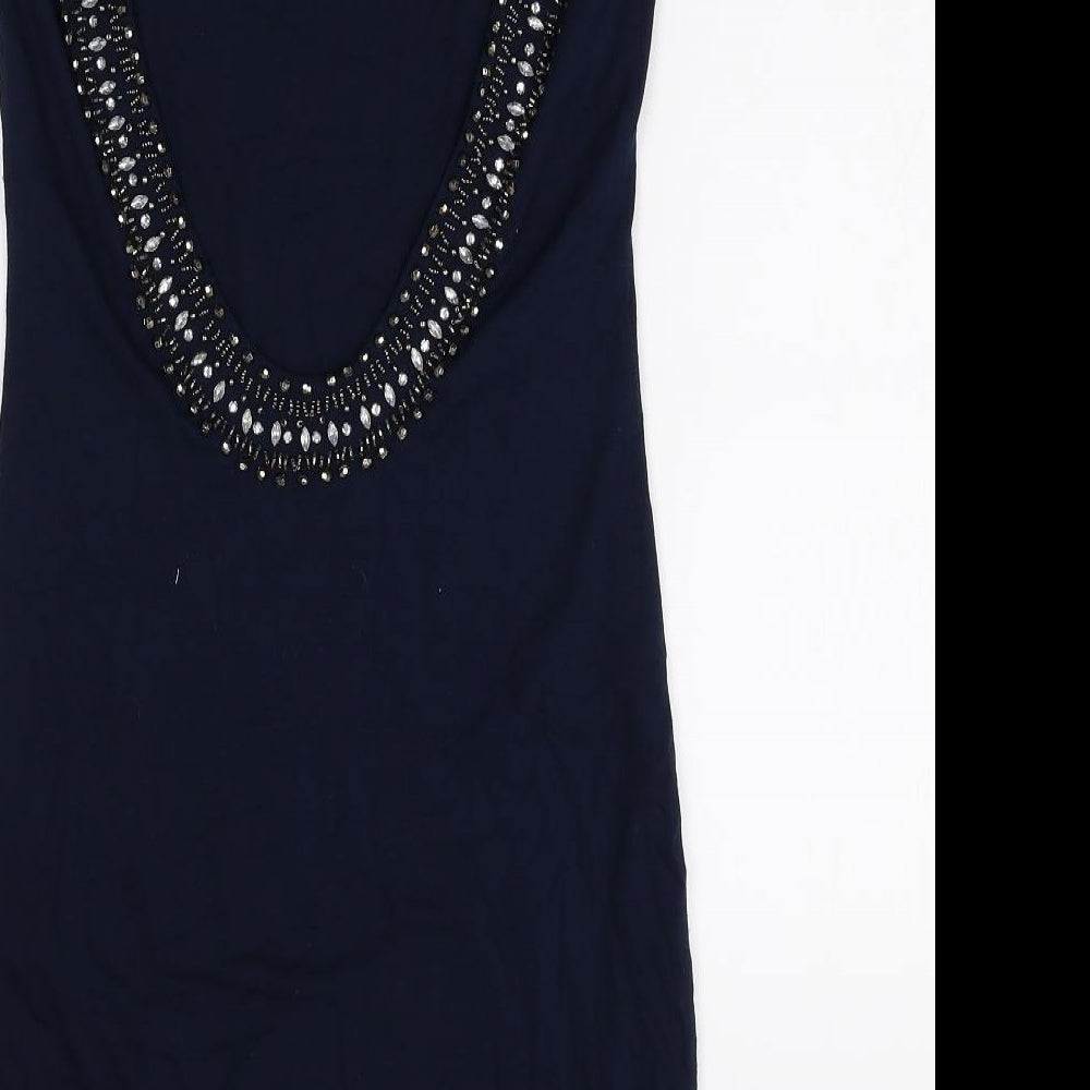 Warehouse Womens Blue Viscose A-Line Size 8 Round Neck Pullover