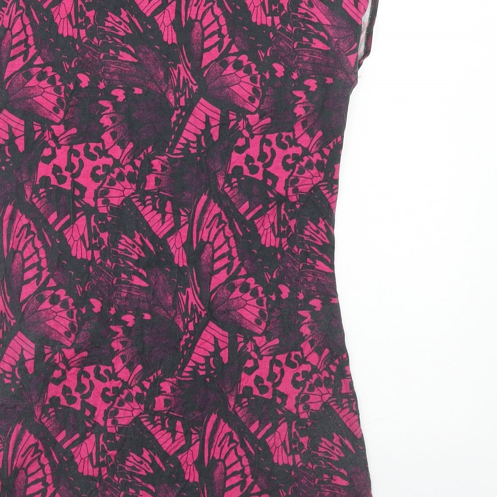 NEXT Womens Pink Geometric Viscose Basic T-Shirt Size 10 V-Neck