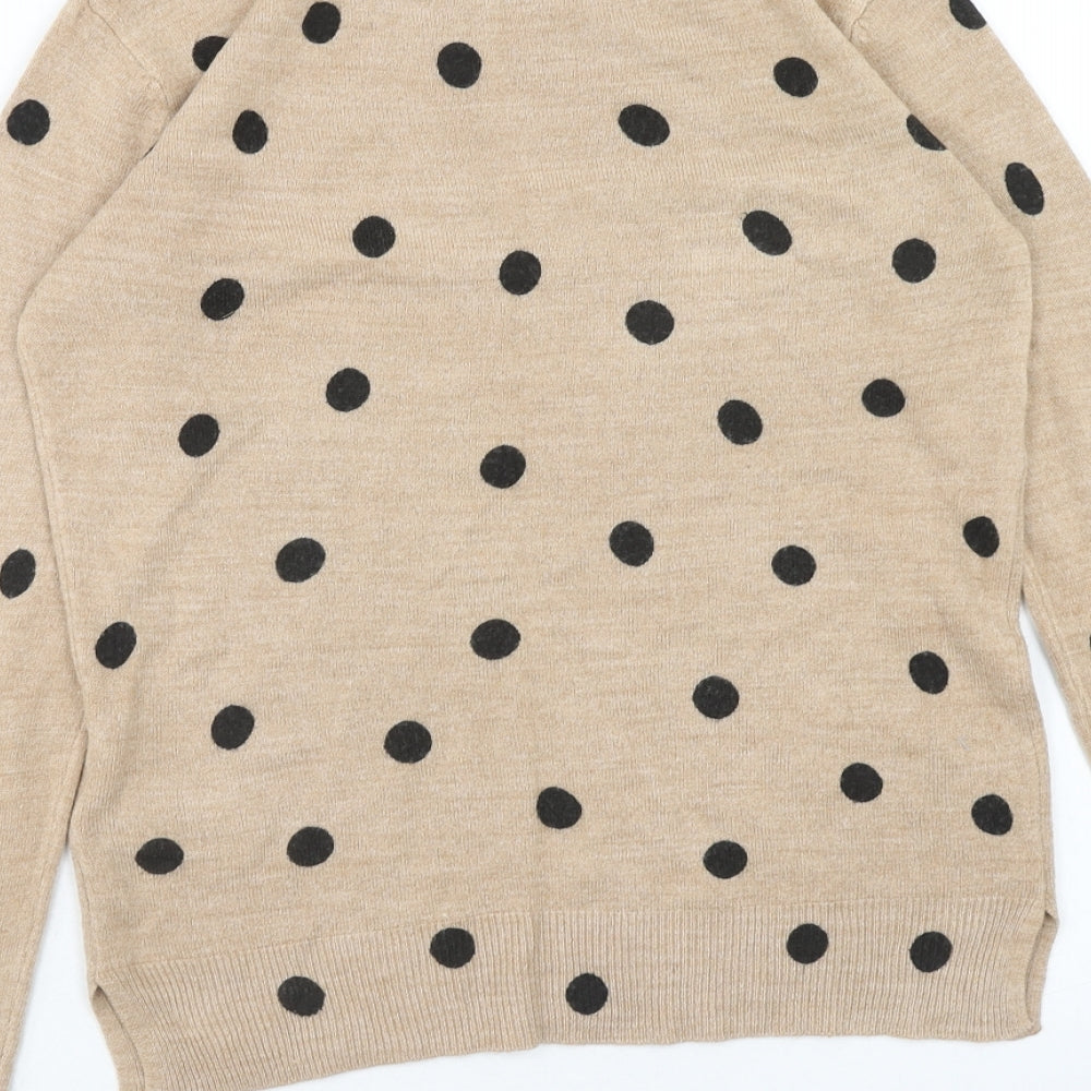 Marks & Spencer Womens Brown Round Neck Polka Dot Acrylic Pullover Jumper Size 6