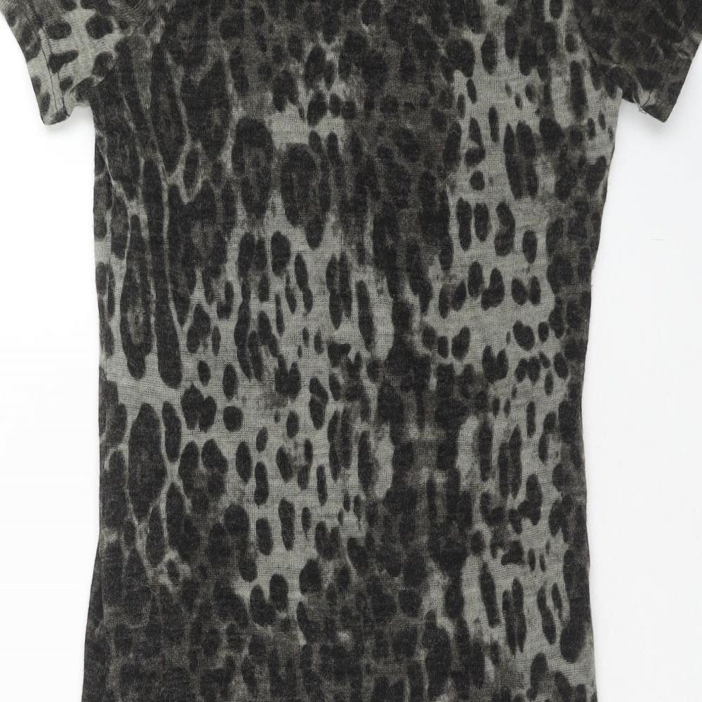 Palme Womens Grey Animal Print Acrylic A-Line Size M Roll Neck Pullover - Leopard Pattern