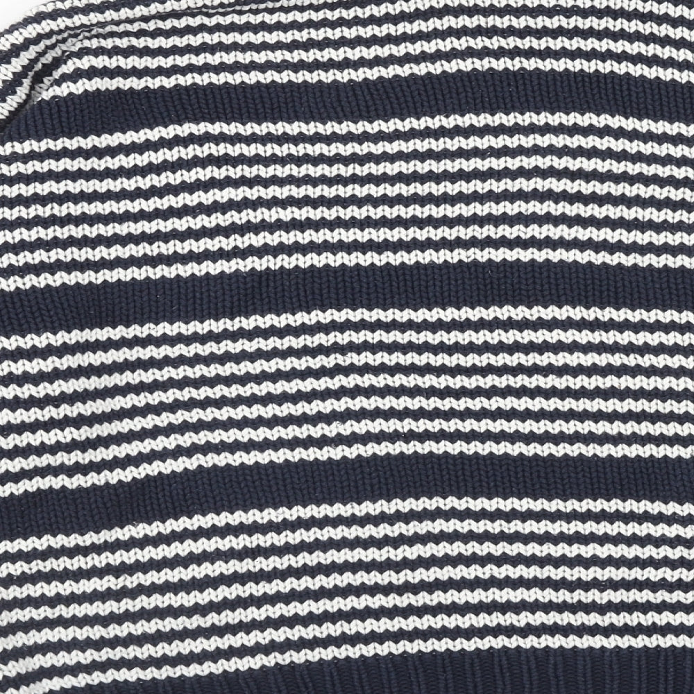 Topshop Womens Blue Round Neck Striped Cotton Pullover Jumper Size 10