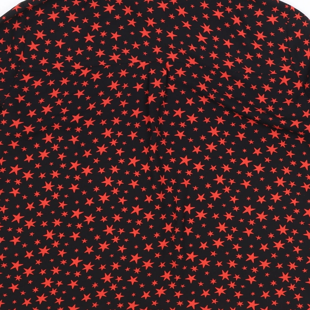 Marks & Spencer Womens Black Geometric Polyester Basic Button-Up Size 8 Collared - Star Print