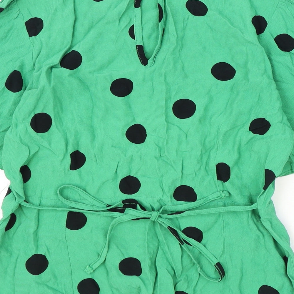 New Look Womens Green Polka Dot Viscose Basic Blouse Size 10 Round Neck
