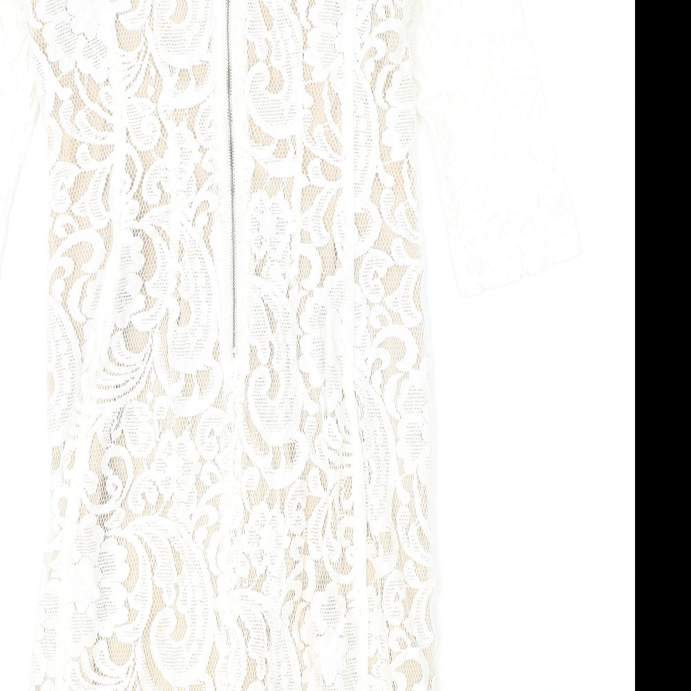 In Wear Womens White Floral Cotton Pencil Dress Size 8 Boat Neck Zip