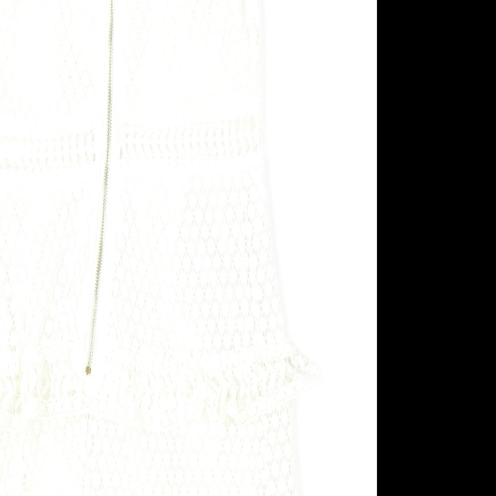 Preworn Womens Ivory Geometric Polyester A-Line Size M Scoop Neck Zip