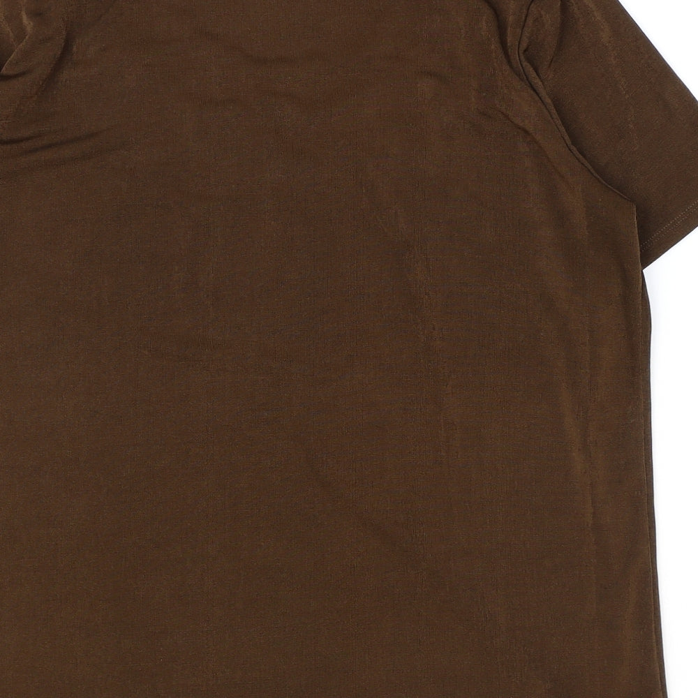 Damart Womens Brown Polyester Basic T-Shirt Size L Round Neck
