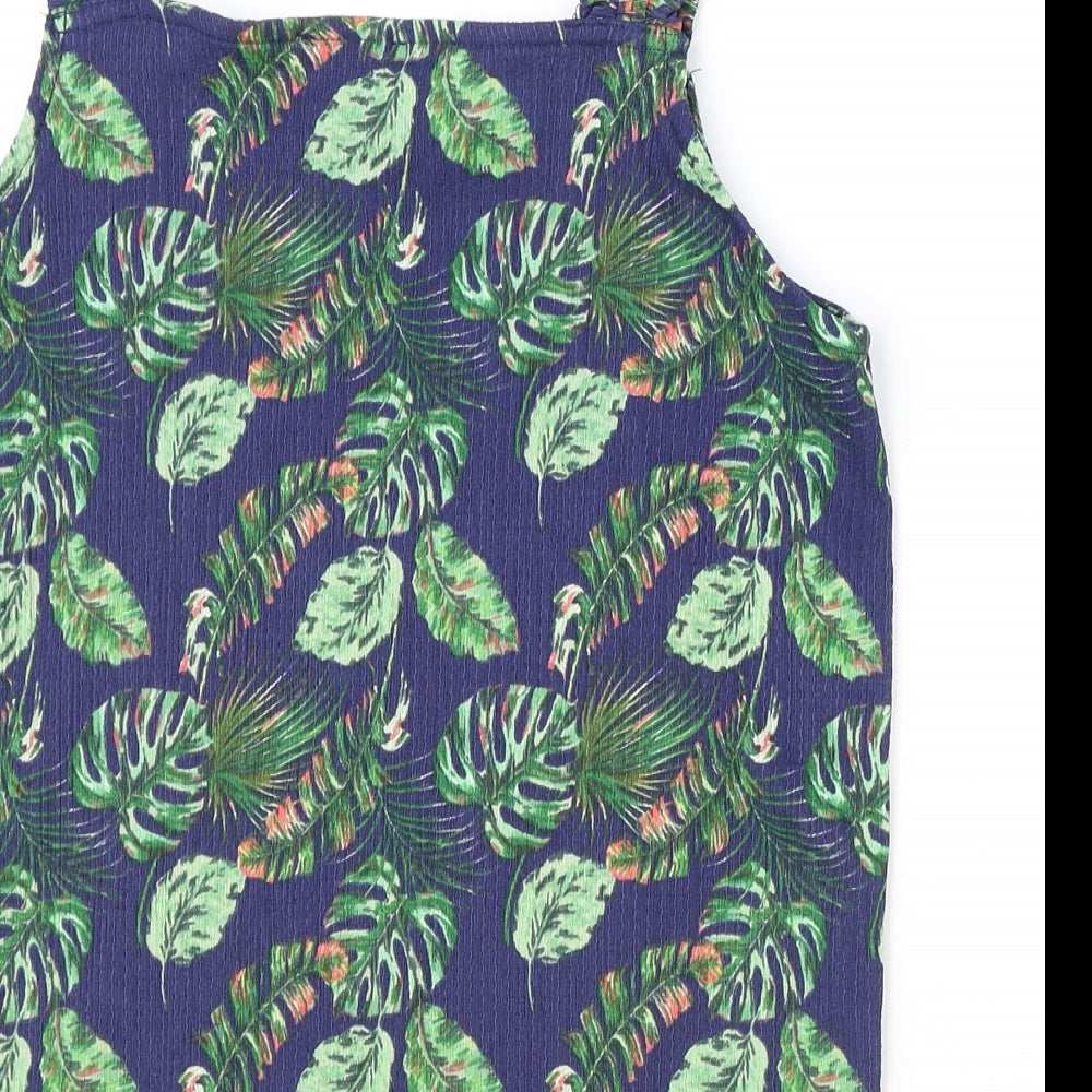 Papaya Womens Blue Geometric Polyester Basic Tank Size 8 Square Neck - Leaf Print