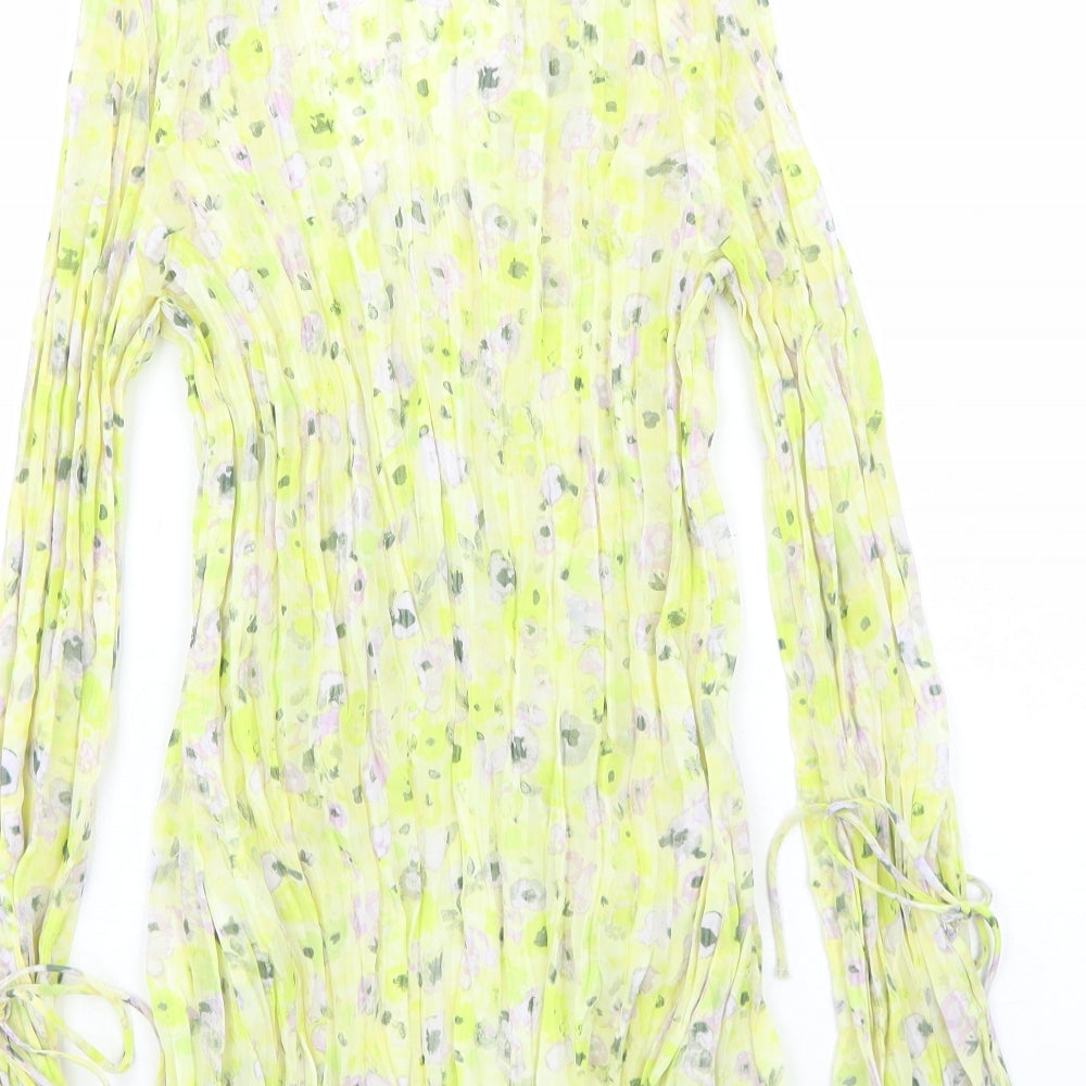 H&M Womens Yellow Floral Polyester Basic Blouse Size M V-Neck