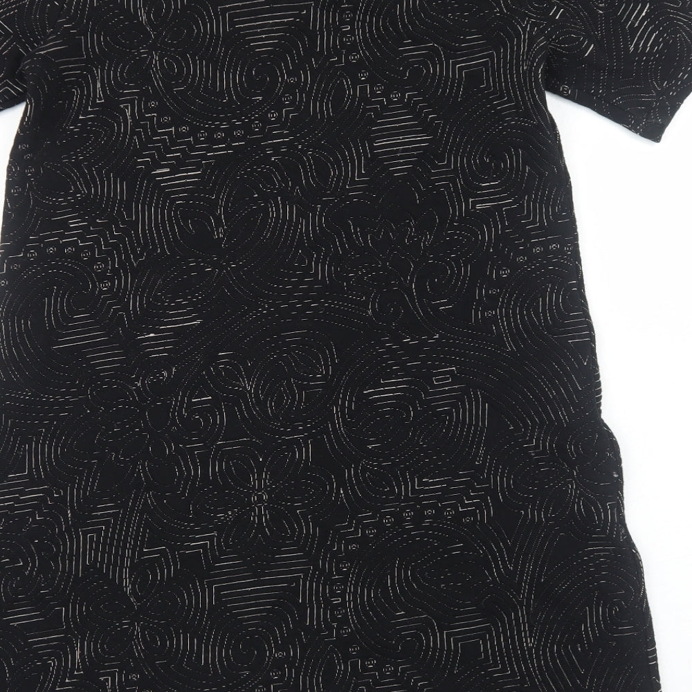 Great Plains Womens Black Geometric Polyester Shift Size M Scoop Neck Pullover