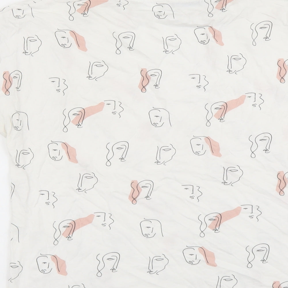 Mango Womens White Geometric Cotton Basic T-Shirt Size M Boat Neck