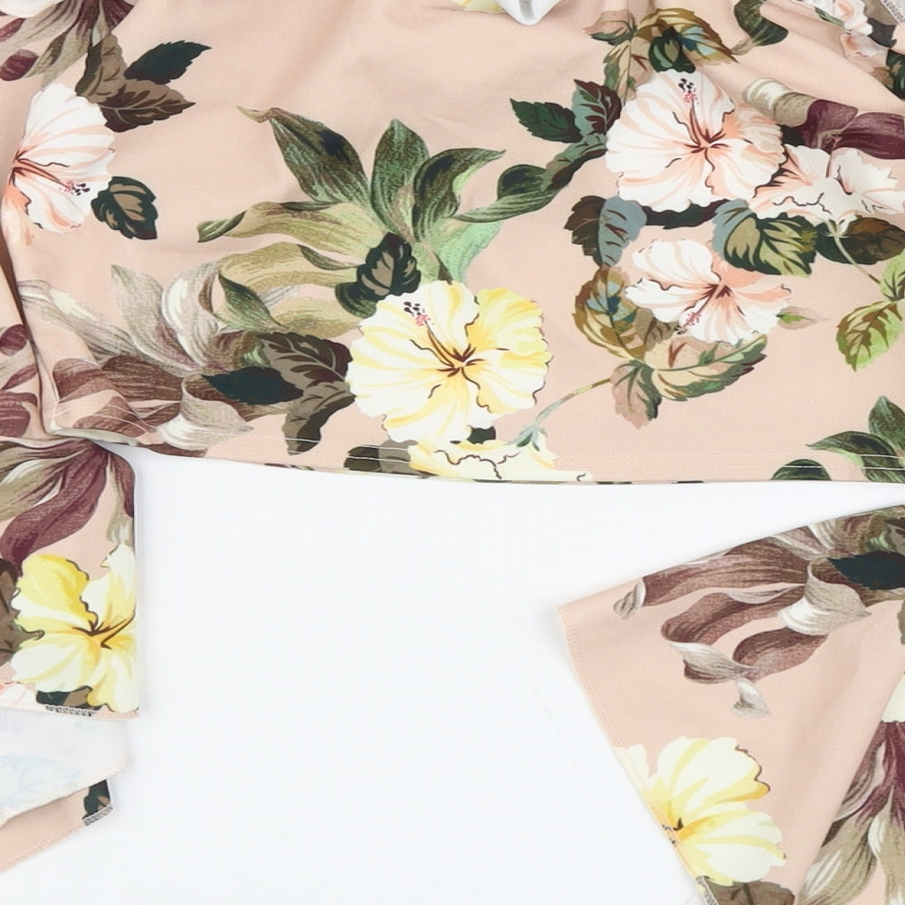 Select Womens Pink Floral Polyester Cropped Blouse Size 10 Off the Shoulder