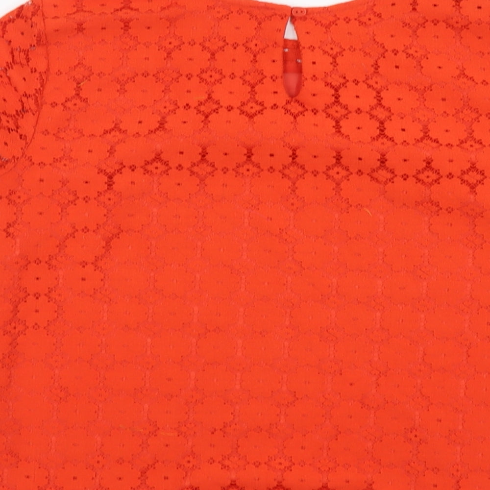 Red Herring Womens Red Polyester Basic Blouse Size 10 Round Neck
