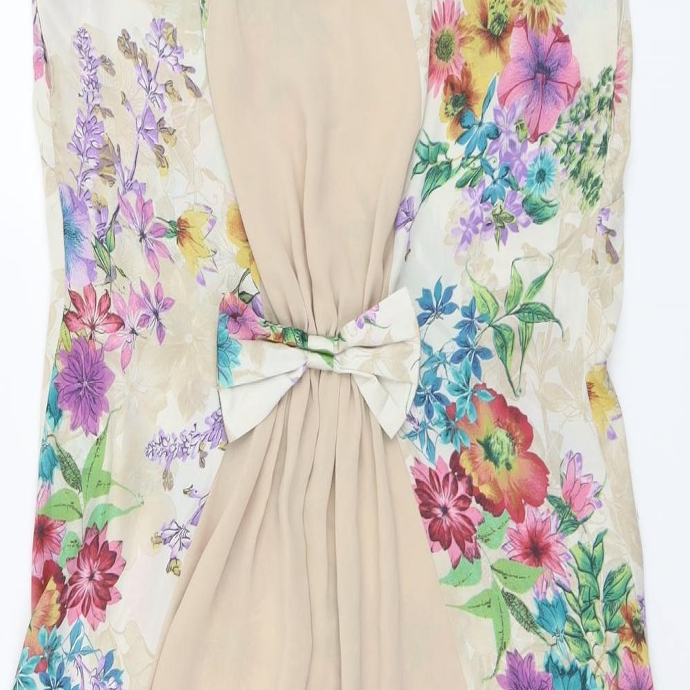Love Womens Beige Floral Polyester Shift Size S Boat Neck Pullover