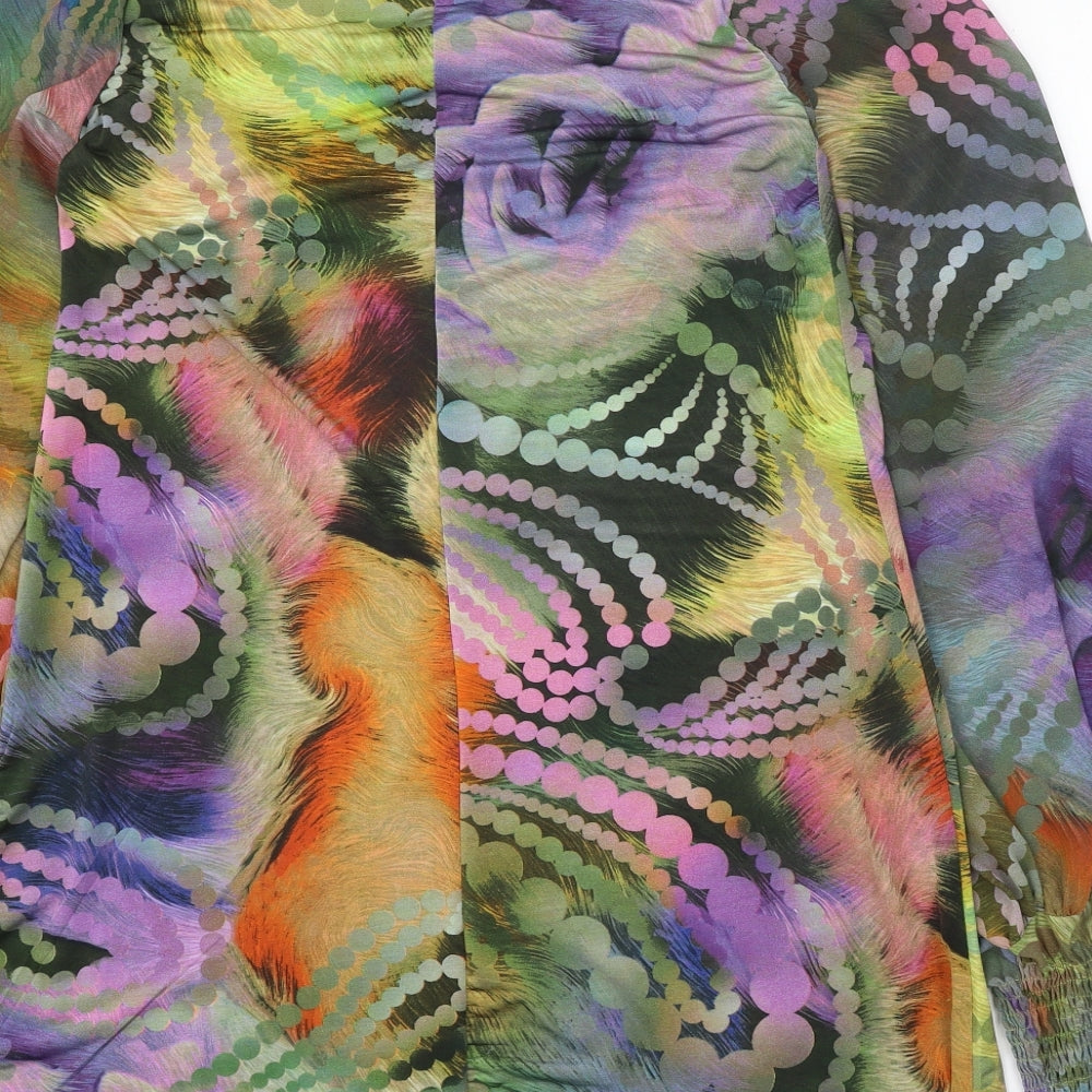 Off The Record Womens Multicoloured Geometric Polyester Shift Size 12 Square Neck Pullover