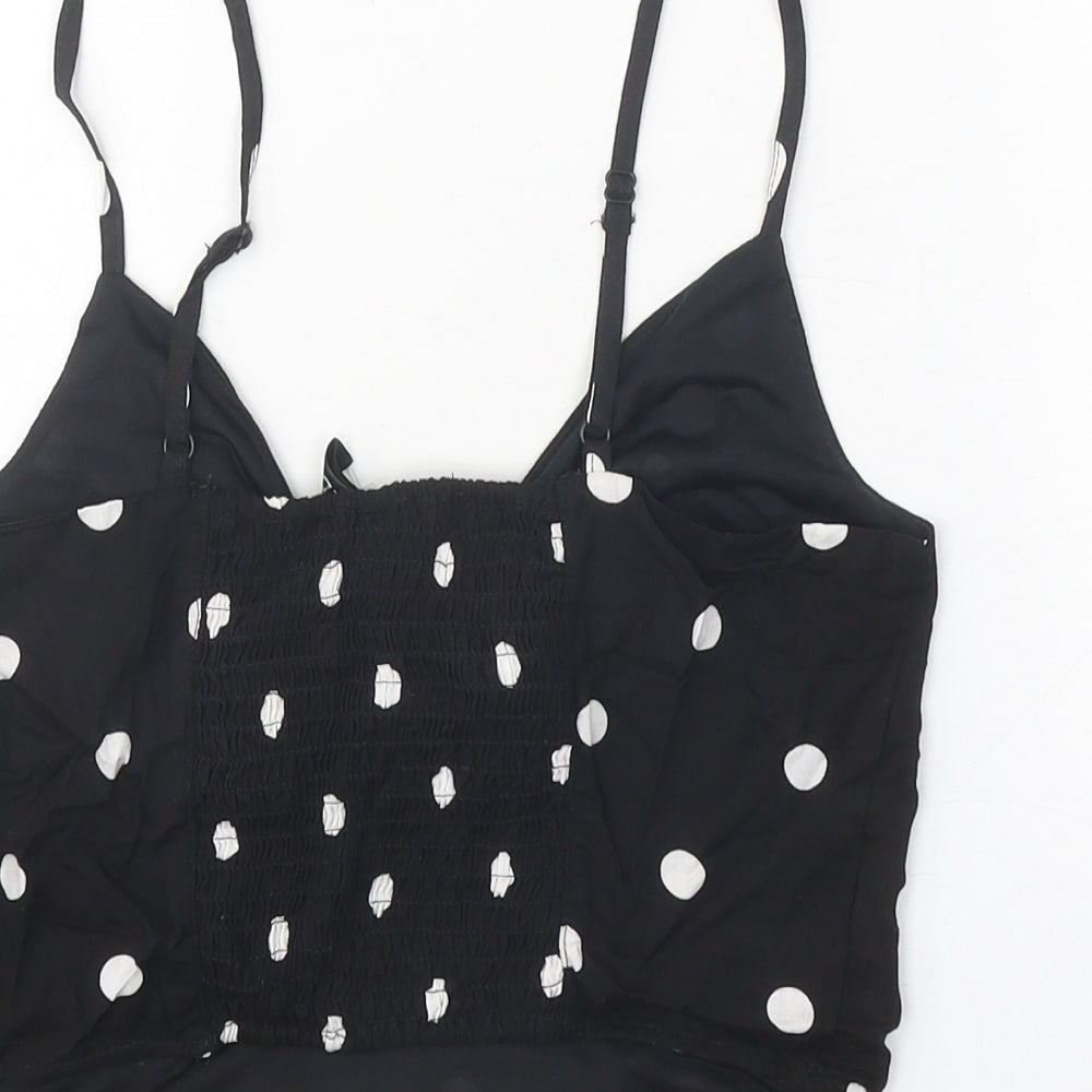 Divided Womens Black Polka Dot Viscose Cropped Tank Size 10 V-Neck
