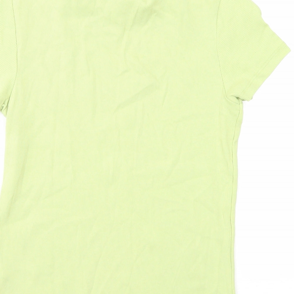 Monkl Womens Green Cotton Basic T-Shirt Size S Round Neck