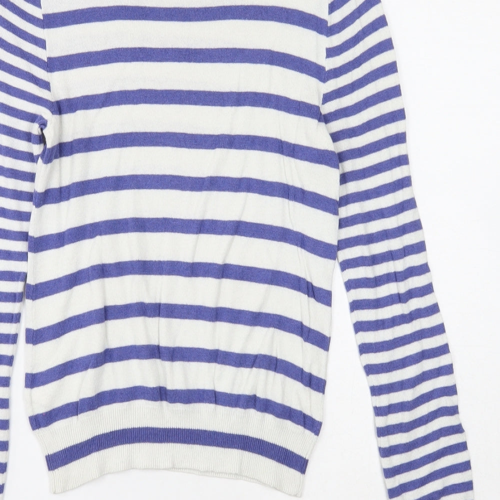 Divided Womens Black Round Neck Striped Viscose Pullover Jumper Size 10
