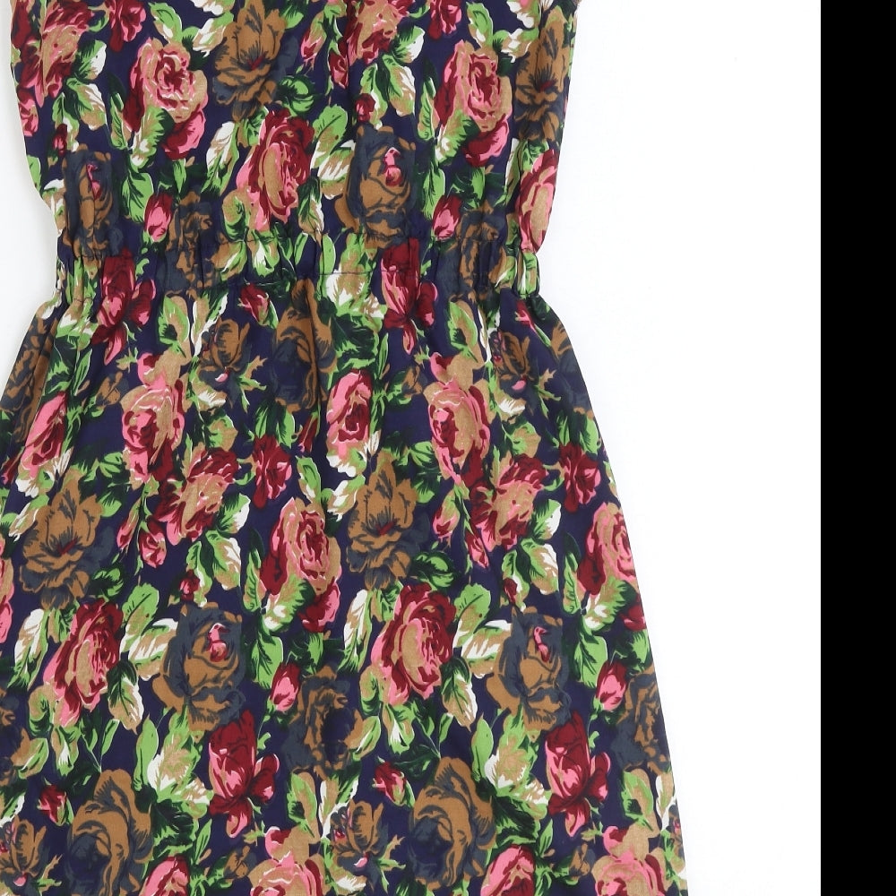 Iska Womens Multicoloured Floral Polyester Mini Size 8 Boat Neck Zip